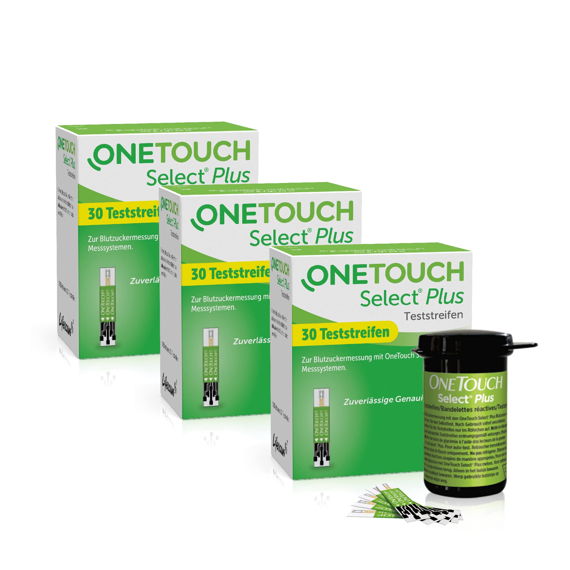 OneTouch Select® Plus – Vorteils-Paket I 90 Blutzucker-Teststreifen I kompatibel mit dem OneTouch Select® Plus Blutzuckermessgerät