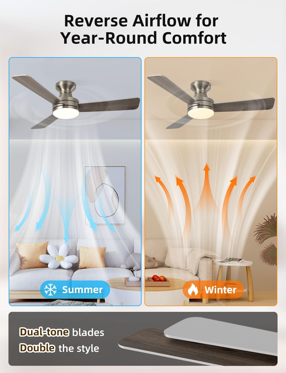 42 RGB Ceiling Fan with Light Music Sync Smart Fan with Alexa Google App Control Low Profile Flush — view 8