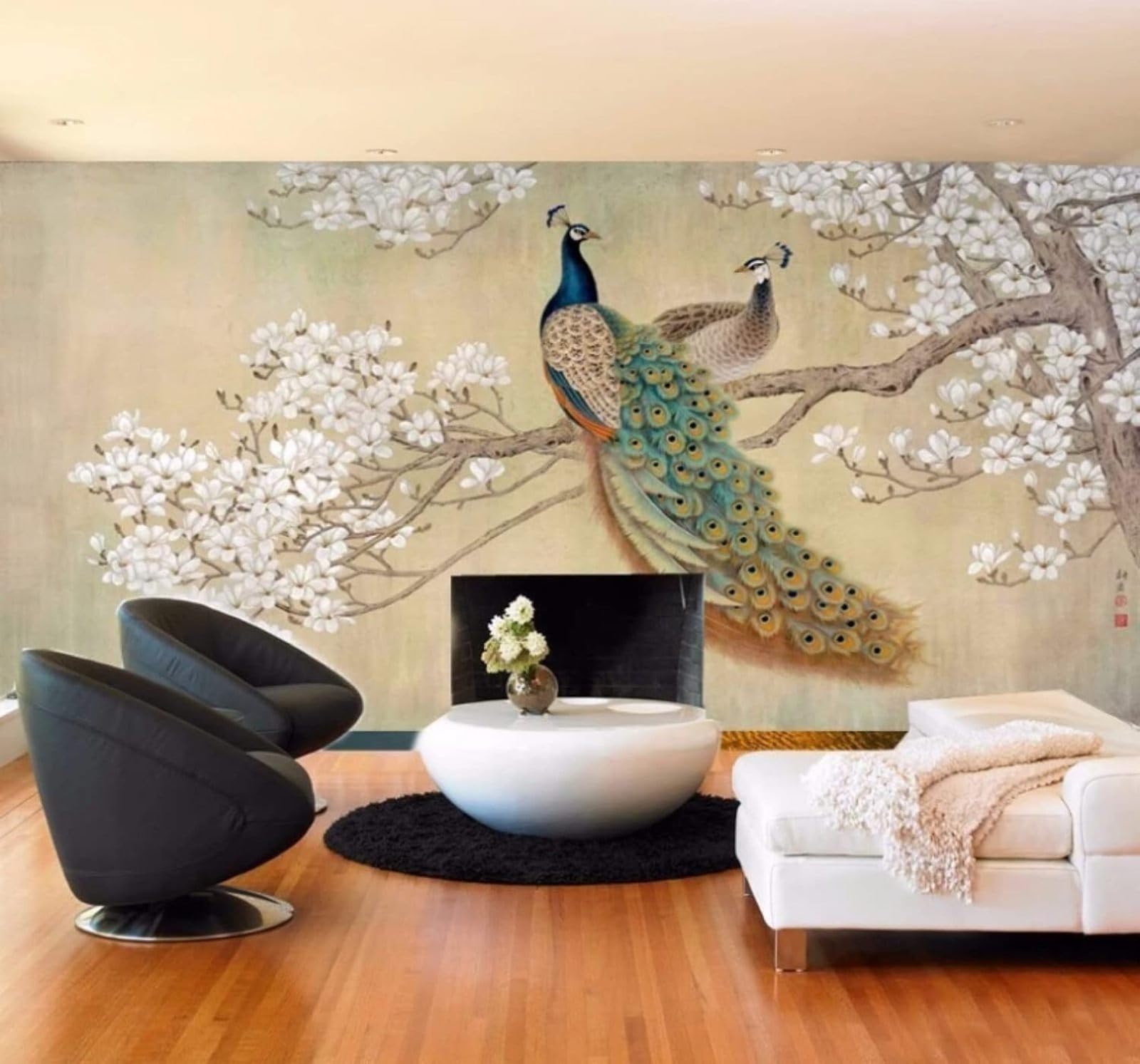 XLMING Hand Painted Peacock Trees Flowers Landscape 3D Wallpaper Luxury Home Dining Decor Paste Sofa Living Room The Wall for Bedroom Mural-350cm×256cm