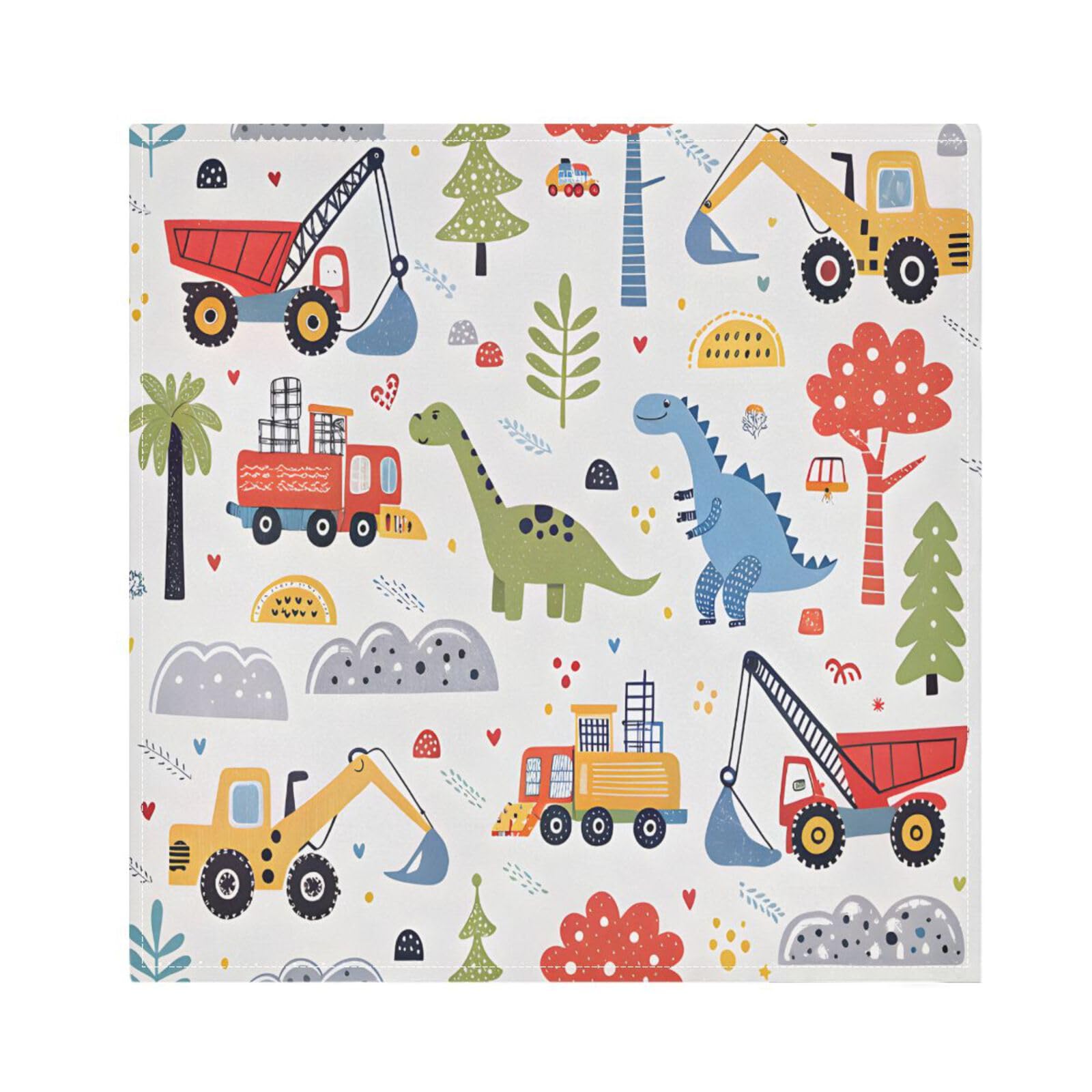 Ttgoth Construction Vehicles Cloth Napkin Set of 4 Washable & Reusable Dinner Napkins for Dining Table, Banquets, Wedding, Party, 50x50 cm