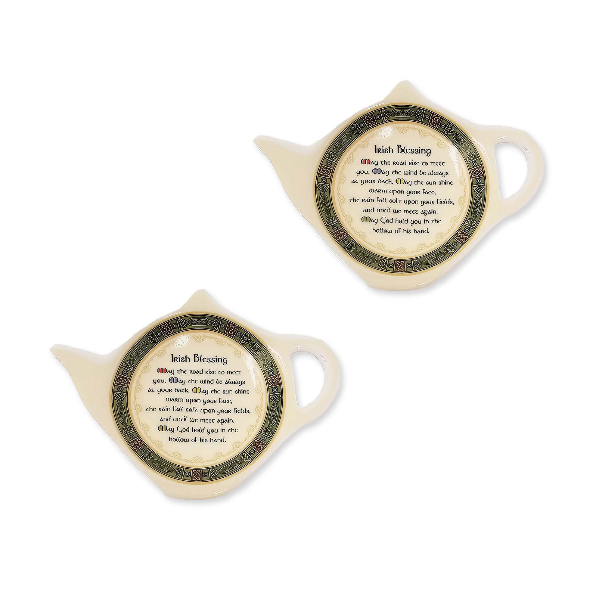 GaelSong Ceramic Irish Blessing Tea Bag Holder - Celtic Tea Bag Plate -Tea Bag Caddy Holder - Teabag Coaster Kitchenware Present Housewarming Gift 1, 2 or 4 Units