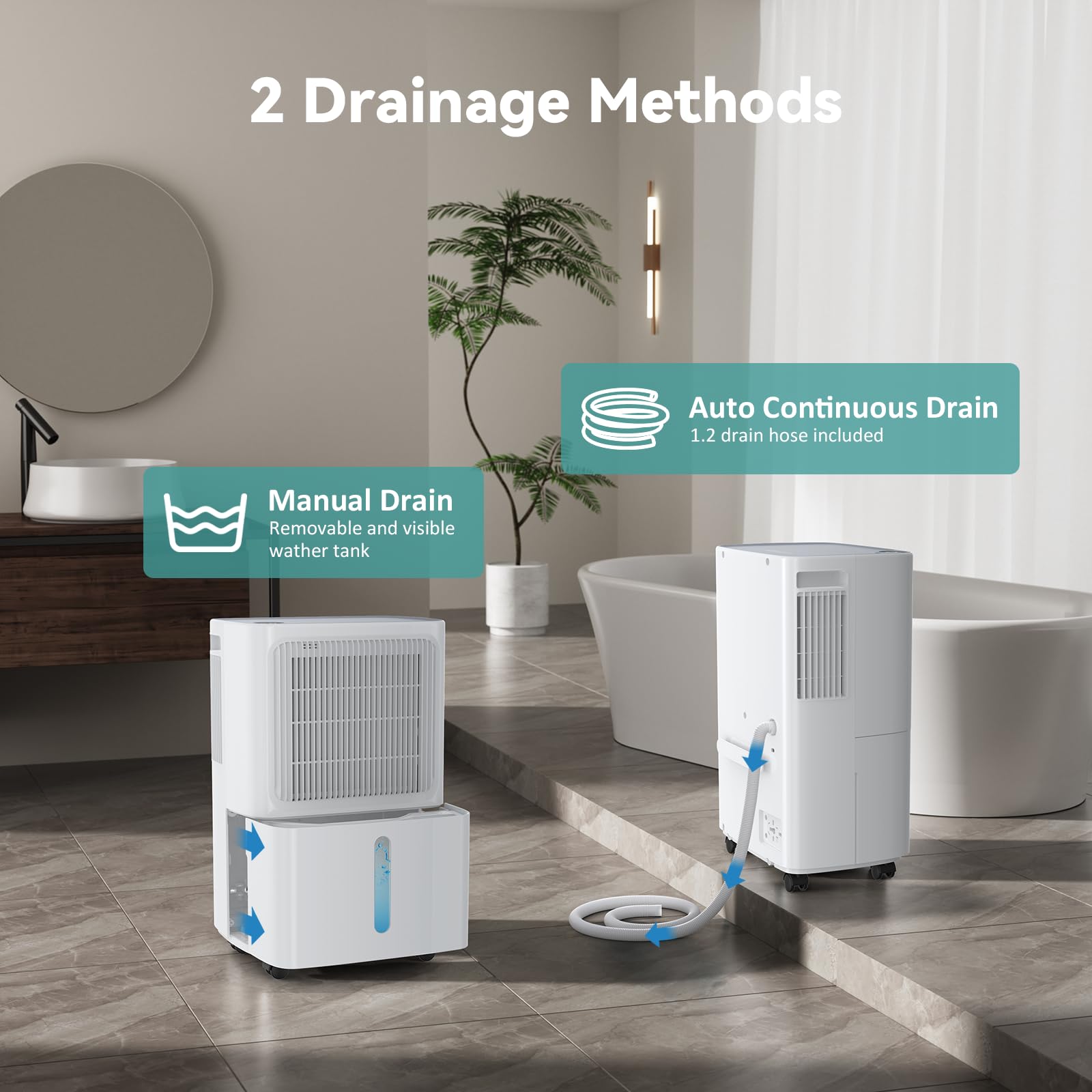 LEENON Deumidificatore Casa Muffa 16L/24h, Elettrico Deumidificatore Portatile con 3 Modalità, Silenzioso 36dB, Riavvio Automatico, Asciugatura Biancheria, Drenaggio Continuo, Timer, per Casa Bagno