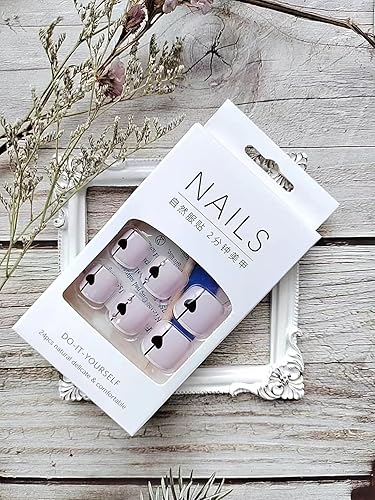 Miniatura 5 de Uñas postizas a presión francesas blancas, uñas postizas cuadradas cortas, puntas de uñas rosadas, punta de flecha negra, piercing de corazón, uñas