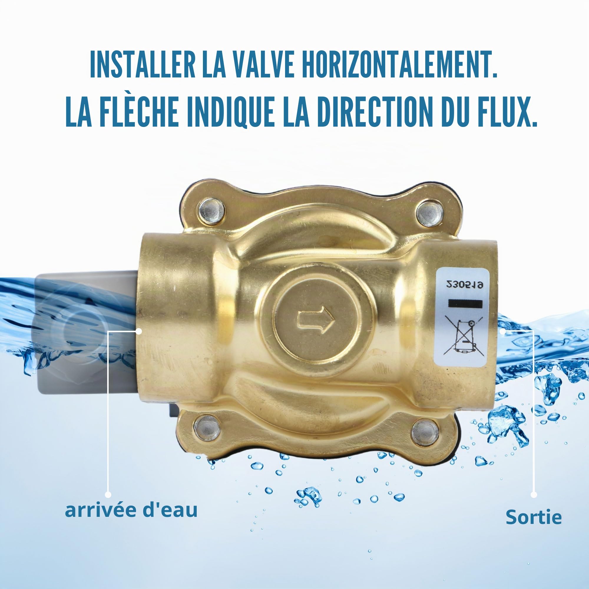 U.S. Solid Électrovanne 24 V AC 10 bar normalement fermée, vanne à eau électrique Viton (1/2", laiton)
