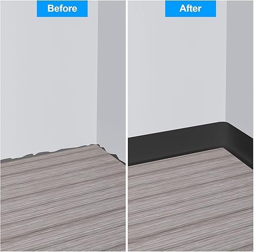 Miniatura 3 de Duzzy Moldura flexible para zócalo, 5 pulgadas de ancho x 60 pies de largo, moldura de goma para despegar y pegar, base de pared de vinilo