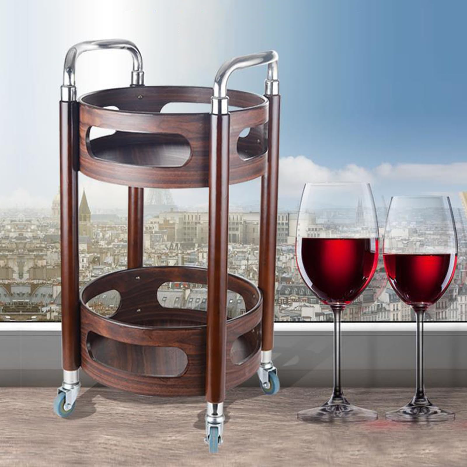 Chariot de bar en D avec étagères à 2 niveaux, chariot de service roulant pour la maison et la cuisine, chariots de bar en métal sur roulettes, Slish Sto Solut pour le divertissement