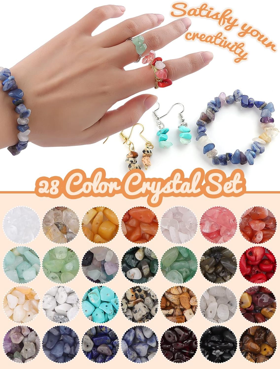 Kit Fabrication Bijoux 1700+ Pièces - Perles Cristal Naturel 28 Couleurs + Outils Complets