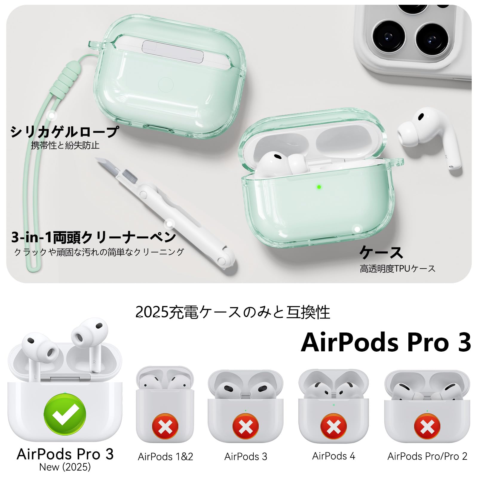Amazon | Inesore for AirPods Pro3 ケース クリア (2025) シリカゲル