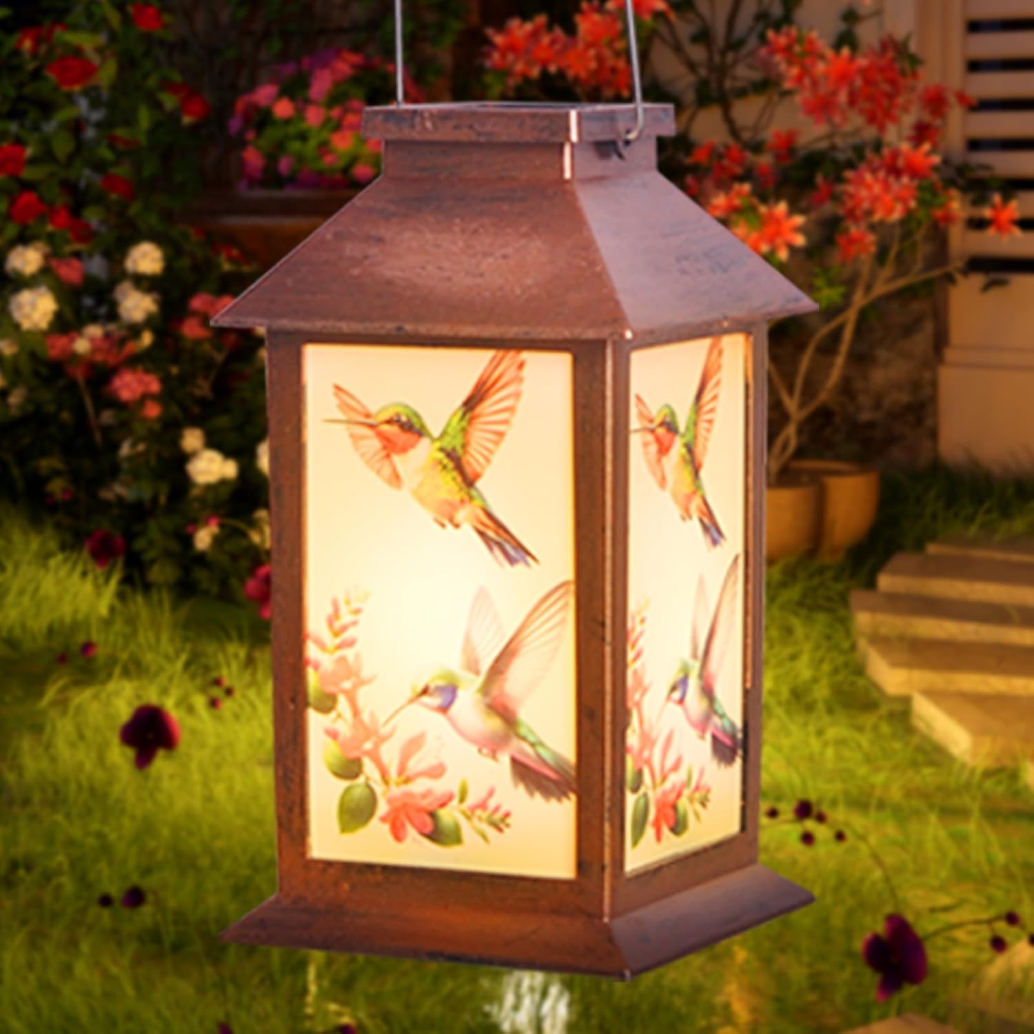 Hummingbird Outdoor Lantern House -Waterproof Hanging Solar Lanterns for Outdoor Patio, Porch, and Garden Decorfor Nature Lovers,Shaped Hummingbird with Lantern Design