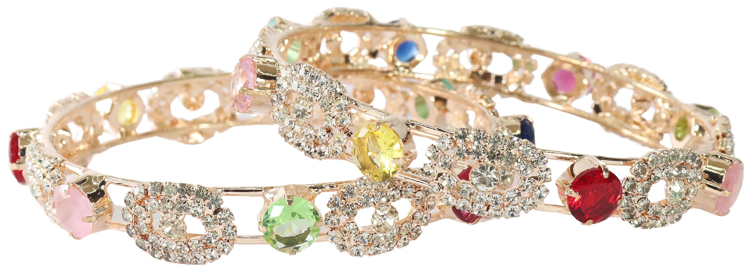 LAVAZZA Rose Gold CZ Amercian Diamond Alloy Metal Bangles Kada Set For Women & Girls | Colourful Kangan | Kangan Set For Girls | Pearls Kada | Stylish Chudi-(RKM19-Multi-2.8) 3