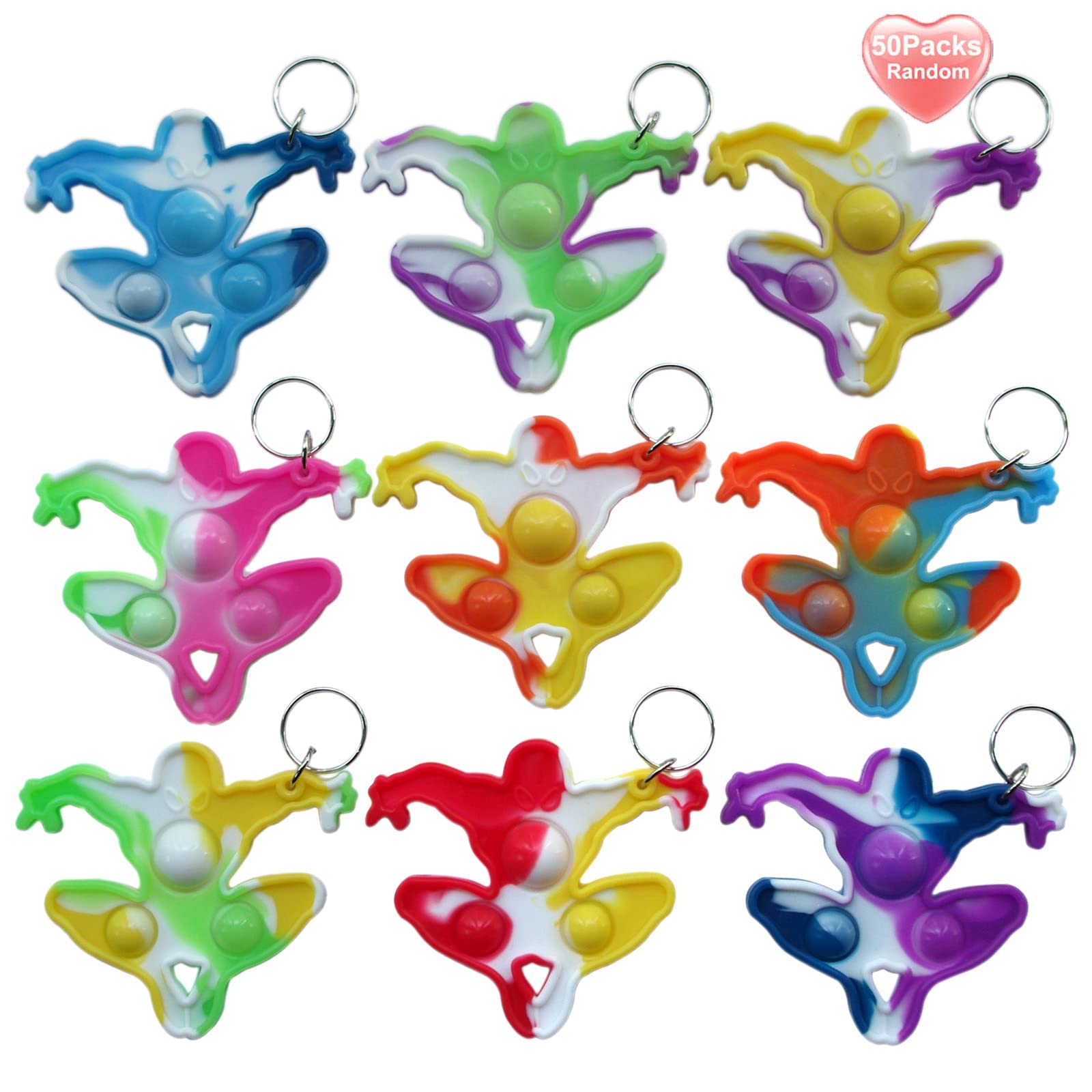 Goodangie0050 Packs Rainbow Mini Pop Spider Hero Fidget Keychain Toy，Small Party Fidgets Favors Bubble Wrap Pop Anxiety Stress Reliever Students Classroom Prize Supplies