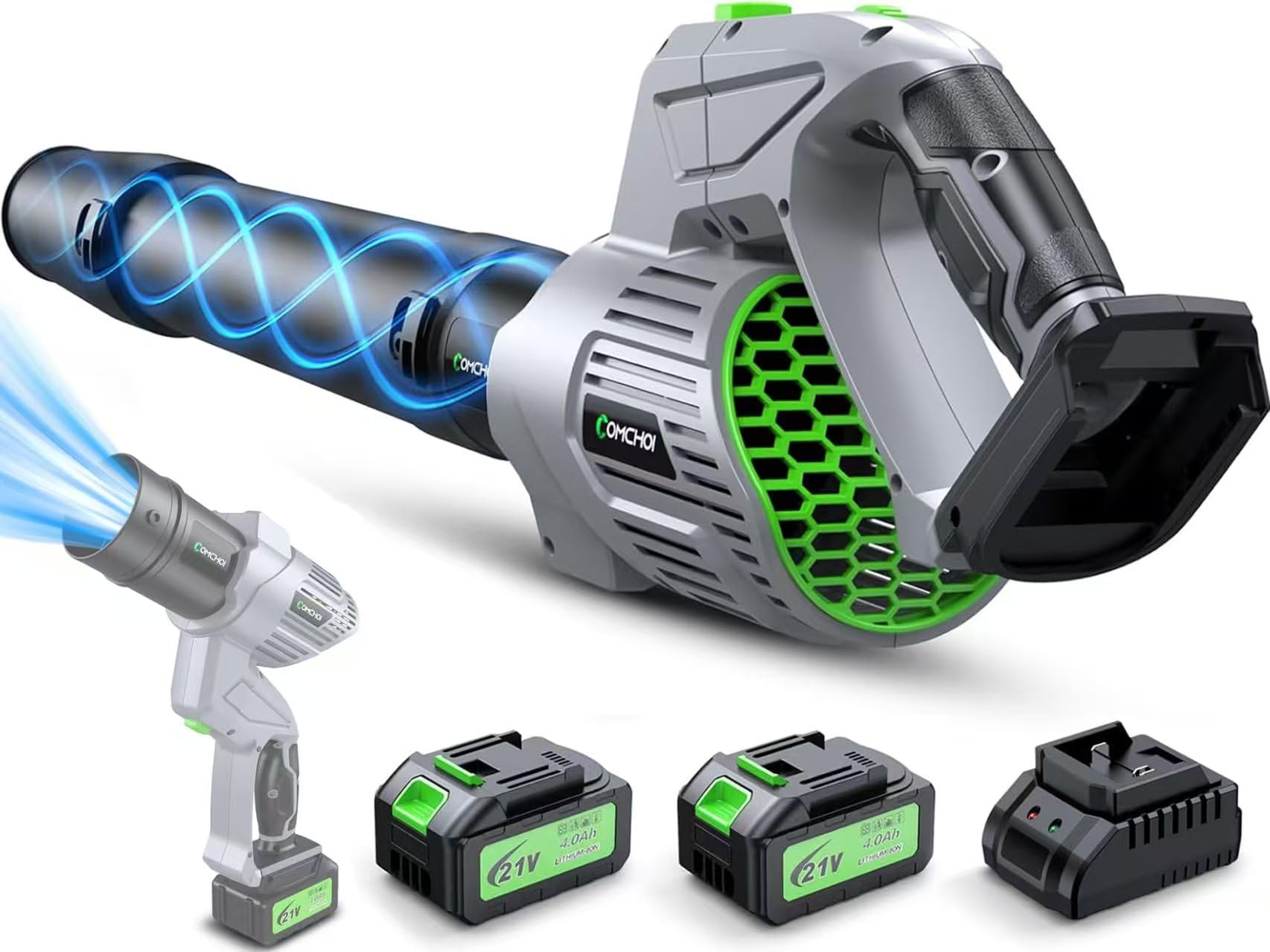 Electric Leaf Blower Cordless, 900,000 RPM, 2 x 4.0Ah Batteries & Charger, Handheld Leaf Blowers for Lawn Care, 5 Speed Mode, Portable Lightweight Grass Blower for Yard, Patio & Outdoor Use (Gray)