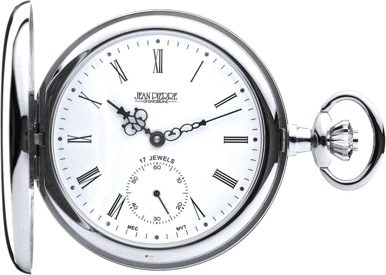 I LUV LTD Polished Full Hunter Pocket Watch with 17 Jewel Mechanical Chrome - Presentation Box