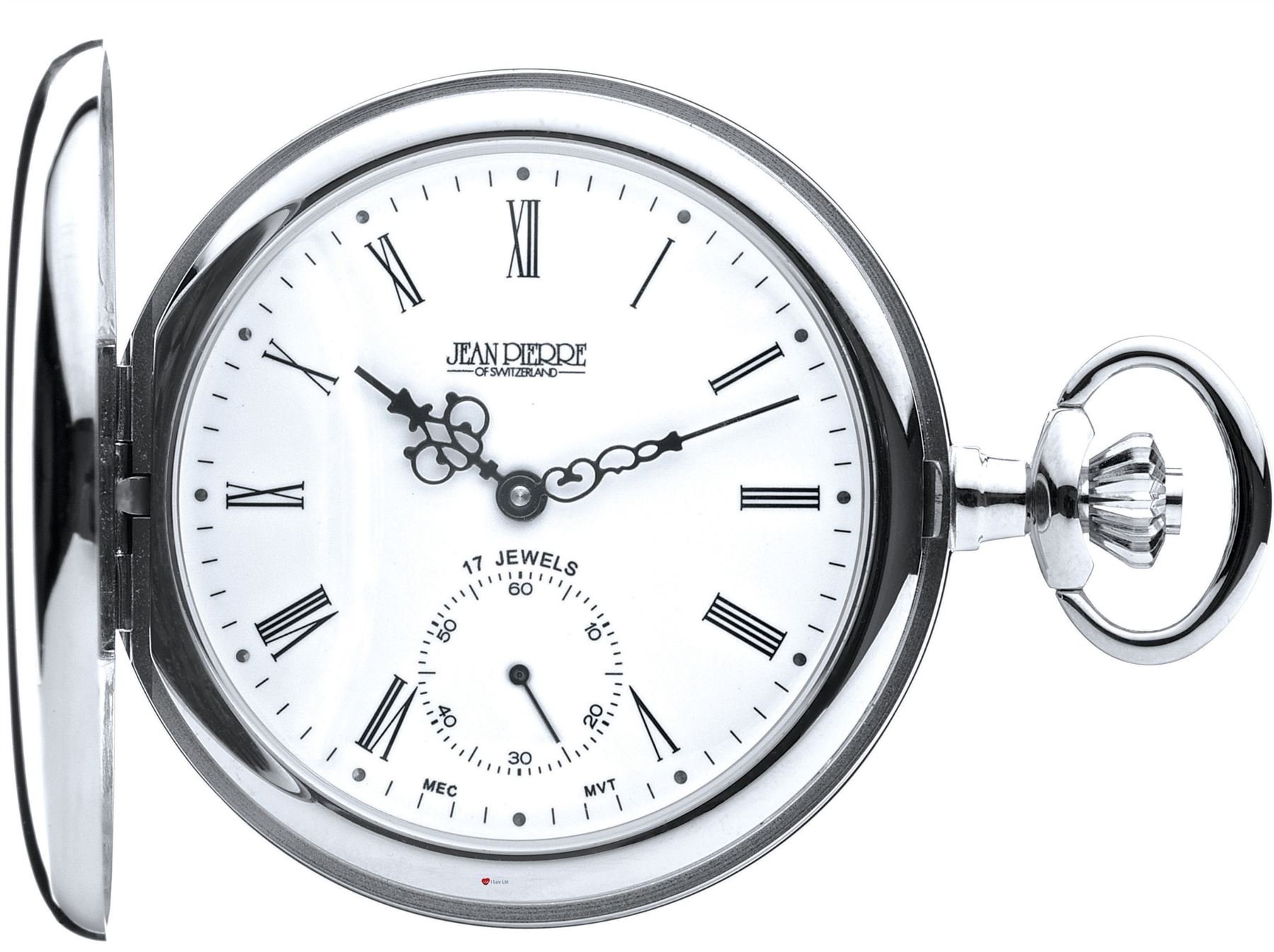 I LUV LTD Polished Full Hunter Pocket Watch with 17 Jewel Mechanical Chrome - Presentation Box