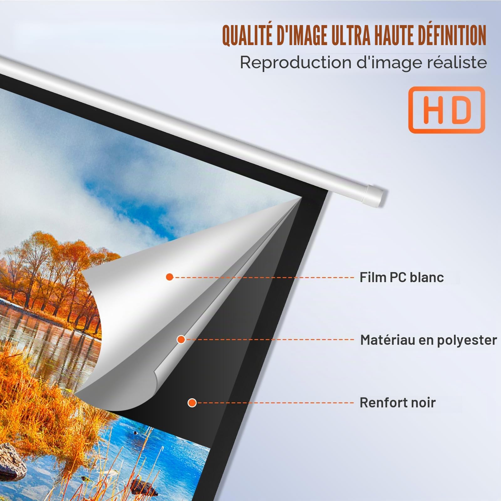VEVOR Écran de Projection Motorisé 100 Pouces 16:9 HD 4K 1080 Toile de Projection Anti-Plis avec Télécommande Grand Angle de Vision Montage Mural Direct pour Vidéoprojecteurs Cinéma Maison Intérieur