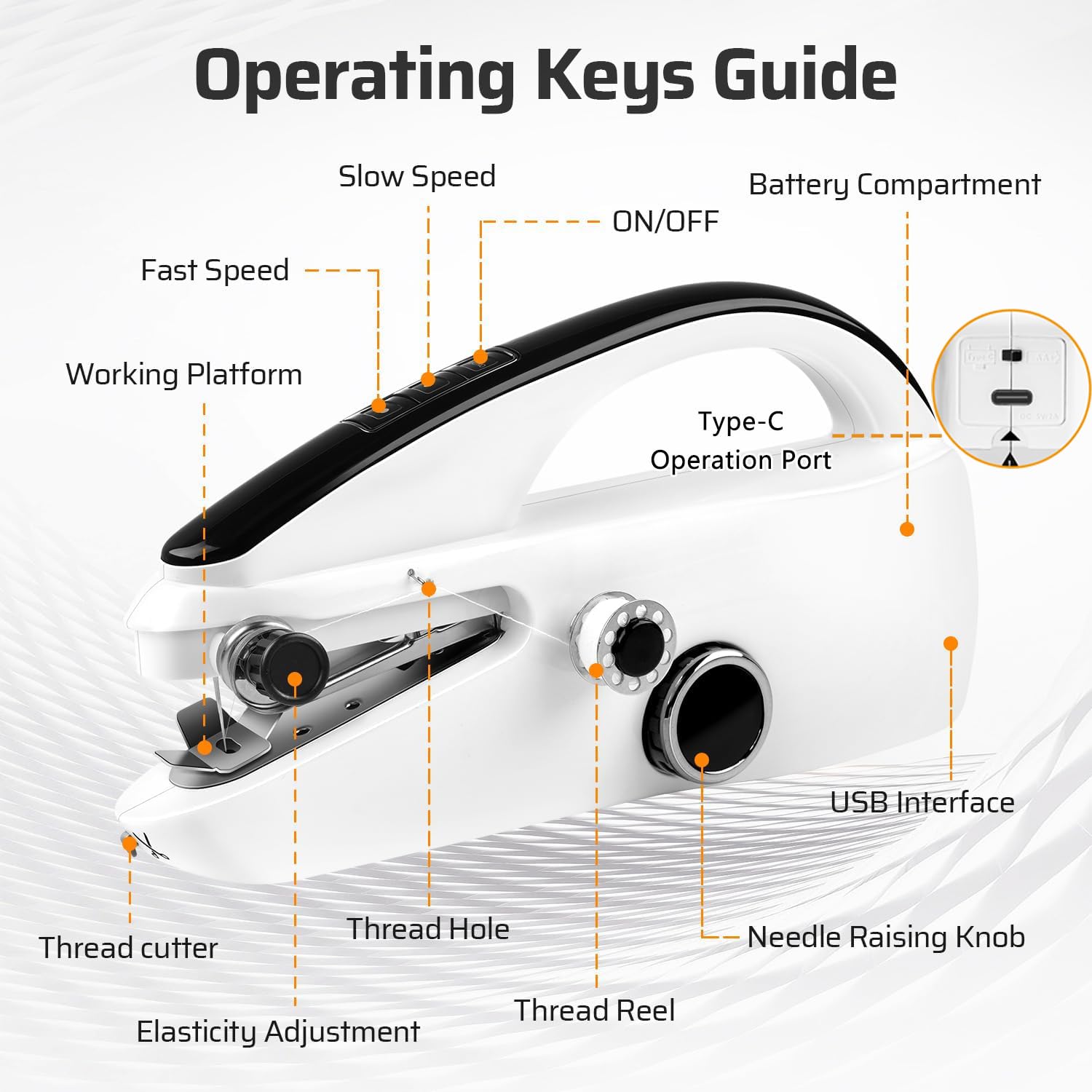 YwuLy Handnähmaschine, Tragbare Mini-Nähmaschine, Kabellose Tragbare Elektrische Handnähmaschine Mit Nähzubehör für Anfänger, Schnell Zu Nähen Geeignet,für Kleidung,Stoffe,Cutains,Home Travel(Weiß) - 3