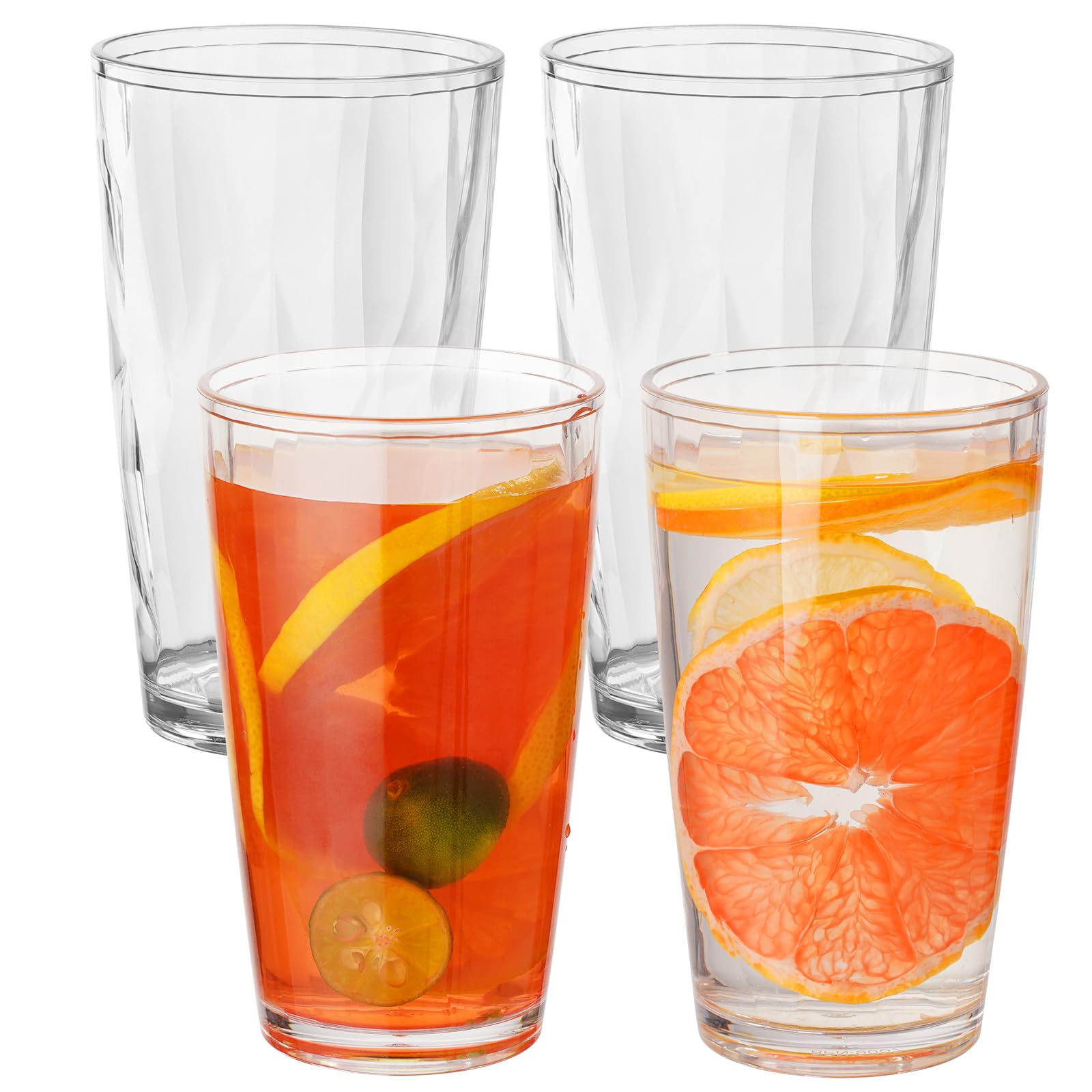 Chuboir 490ml Plastic Drinking Glasses, Set of 4 Stackable Clear Acrylic Tumbler Glasses