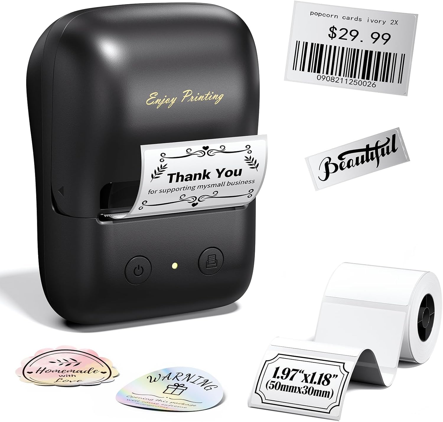 TATTMUSE Bluetooth Etikettendrucker, Vielseitige App mit 2000+ Symbolen und 300+ Schriftarten, Label Printer für Zuhause & Kleinunternehmen
