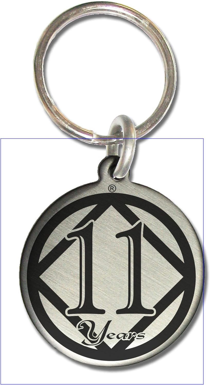 11 Year NA Narcotics Anonymous Anniversary Medallion Keychain for Clean Birthday with 3rd Step Prayer