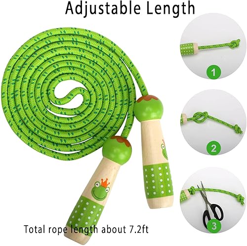 Miniatura 4 de EGOSKY Cuerda de saltar para niños, 7.2 pies, ajustable, de algodón, con mango de madera, para niños y niñas, actividades al aire libre