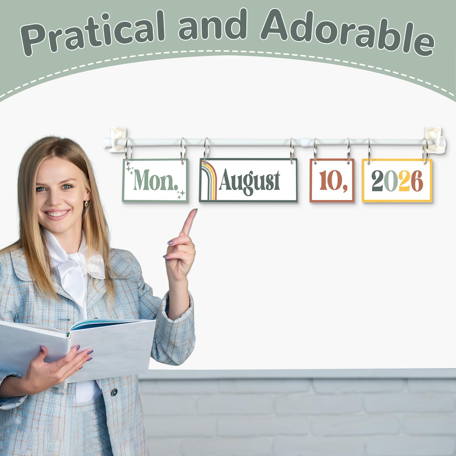 Set di calendari bohémien moderni e bohémien, con supporto, decorazione per aula bohémien, con 54 biglietti per data, supporto regolabile per calendario per aula e la casa