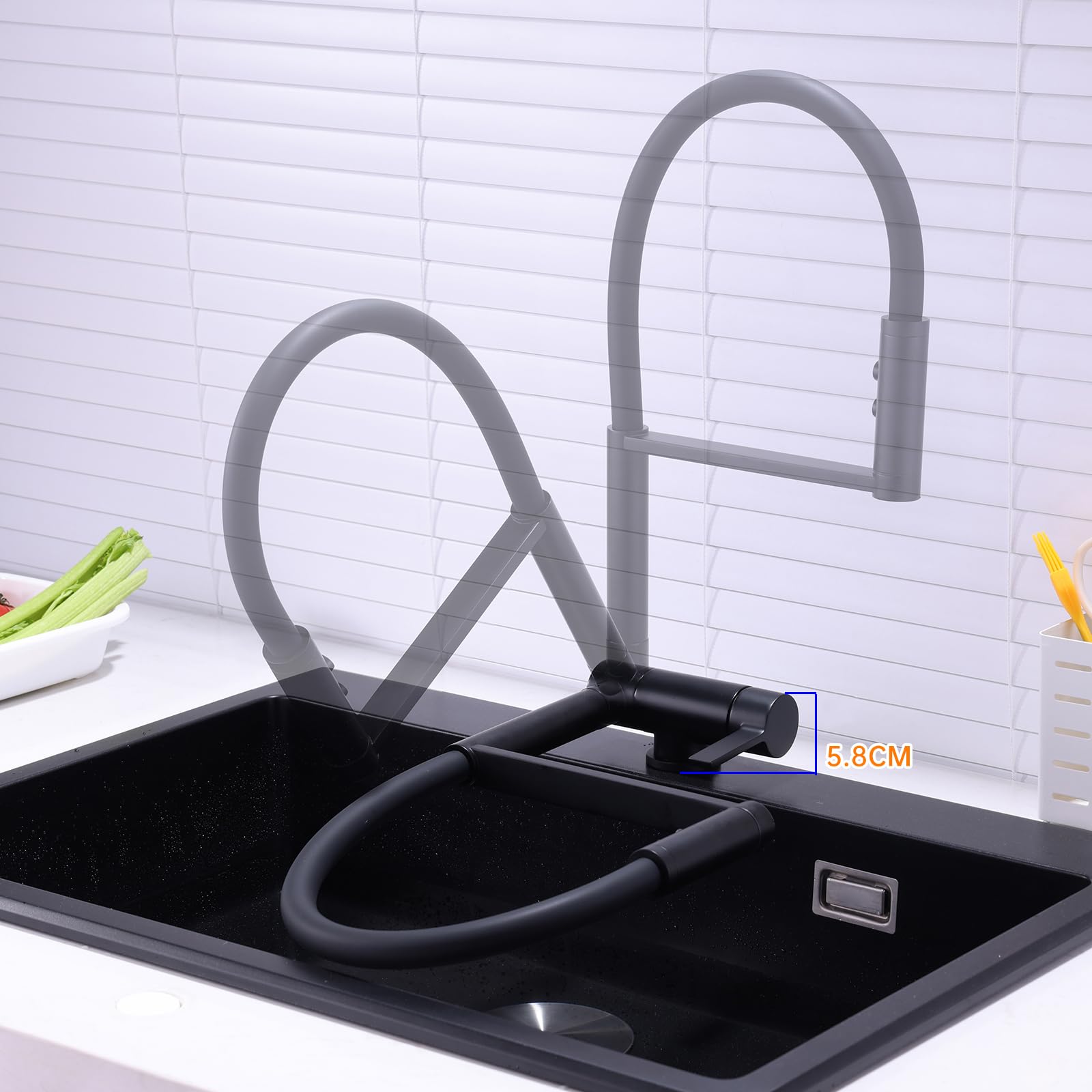 Rubinetto Lavello Cucina con Doccetta Nero Miscelatore Cucina Pieghevole Sottofinestra Rubinetti Cucina Flessibile con 2 Tipi di Spruzzo