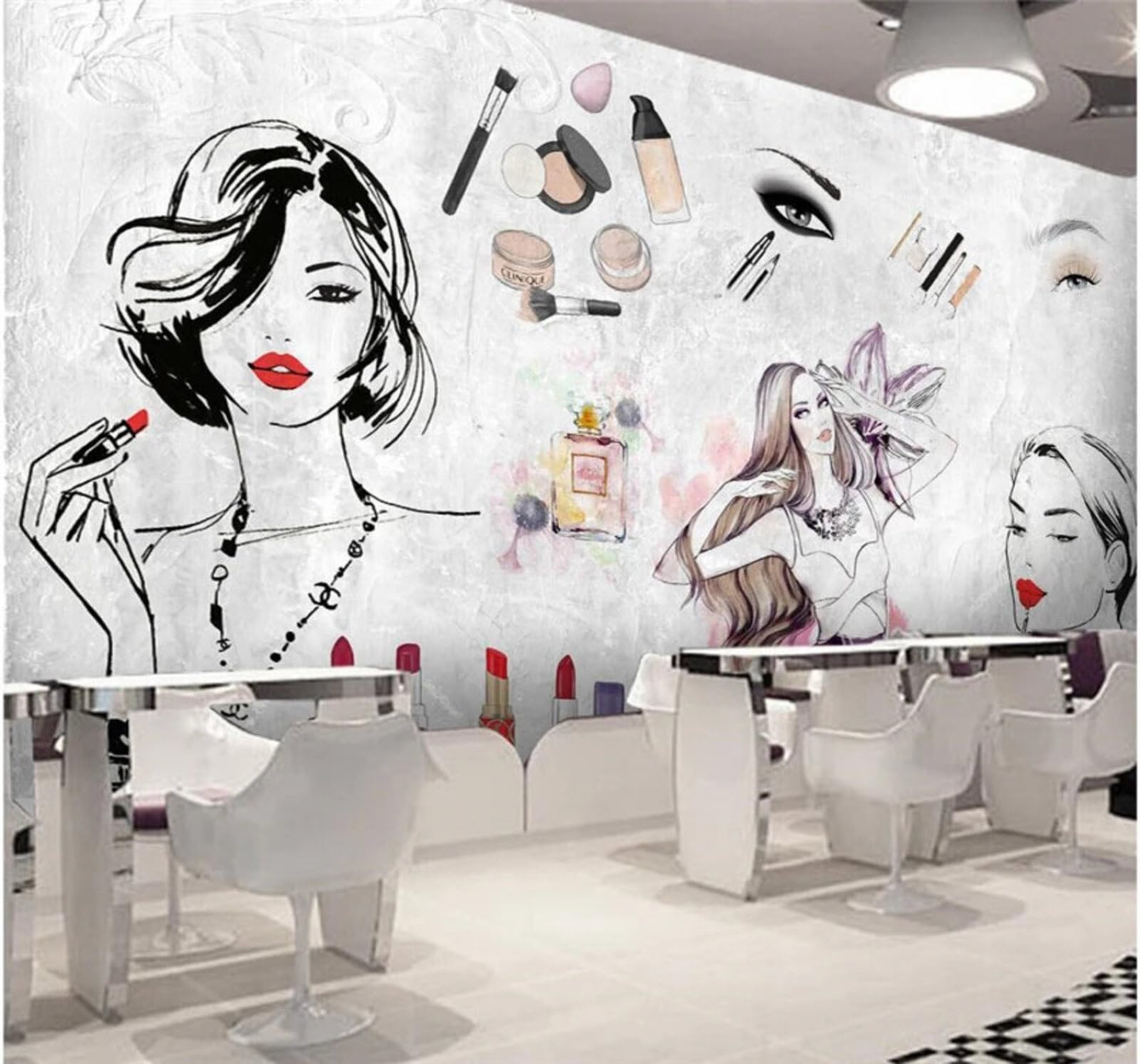 Retro Creative Watercolour Make Up Beauty 3D Wallpaper Easy Install Feature Office Living Room Sofa Bedroom TV Background Wall Decoration-150cm×105cm