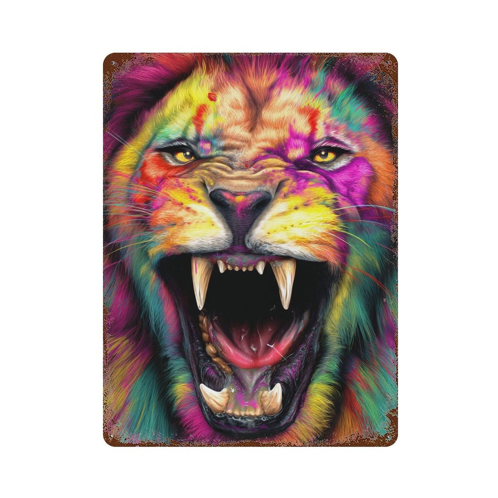 Colorful Roaring Lion Art Print-2 Decorative Tin Sign 15.7"x11.8", Rustic Home Decor for Garage, Pub Or Kitchen