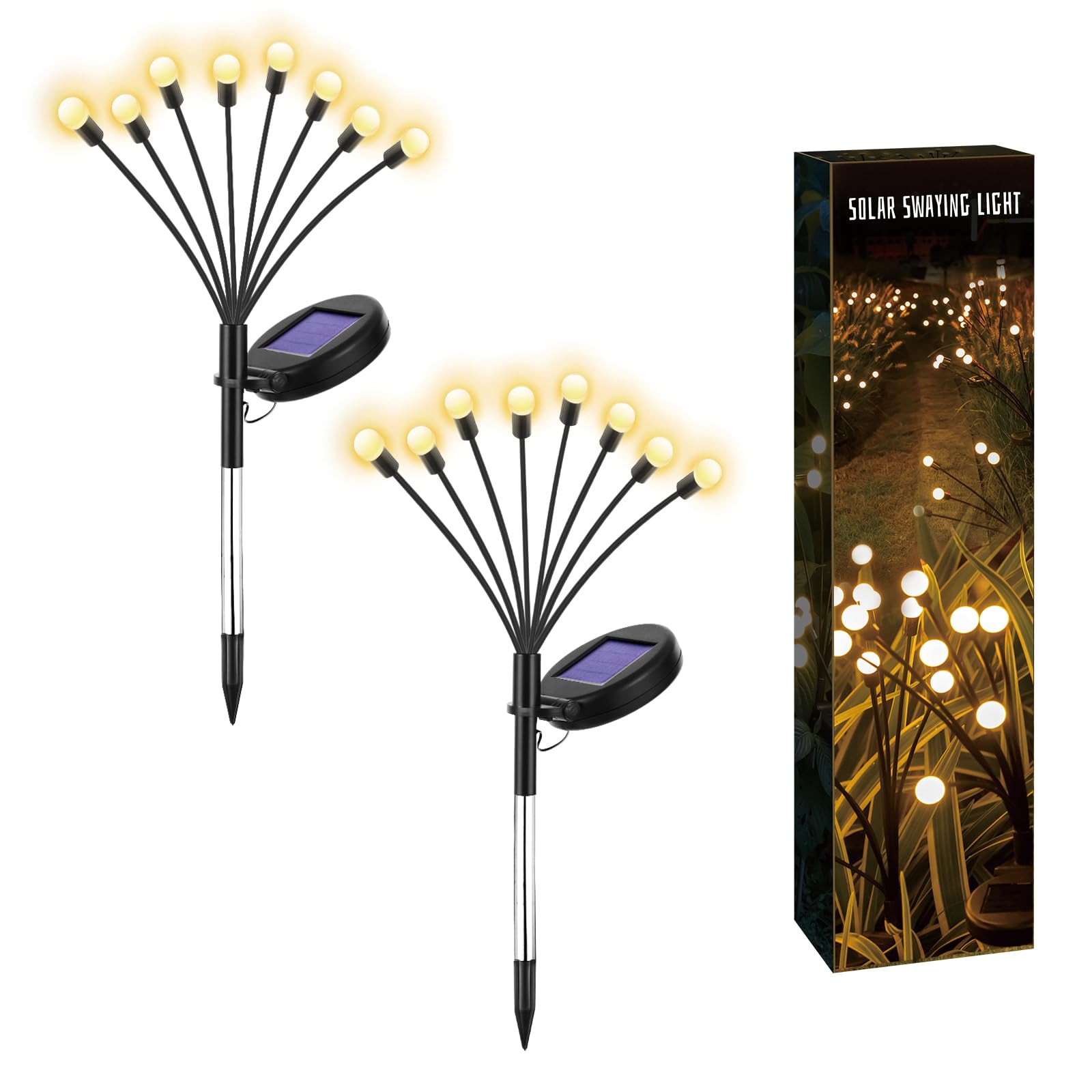 Garden Lights-New Upgraded Solar Swaying Firefly Light, Sway by Wind, Outside, Outdoor, Yard Patio Pathway Deoration, High Flexibility Iron Wire, Warm White(2Pack)