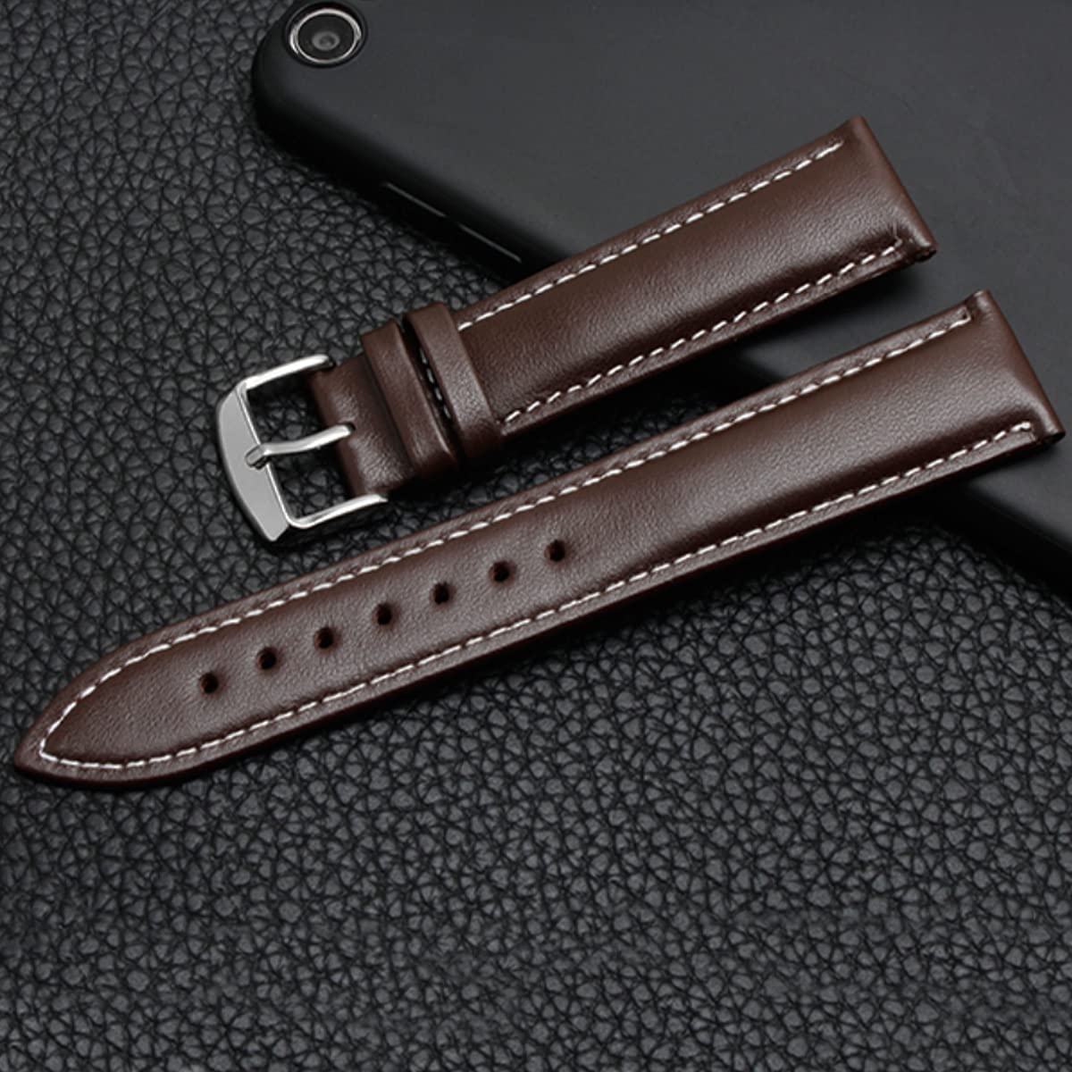 Strapseeker Jaxon Top Grain Padded Leather Rose Gold Pin Buckle Watch Strap Premium Watch Band Replacement for Men & Women Watchband with Stitches Brown Black Color Compatible Most Watches Choose