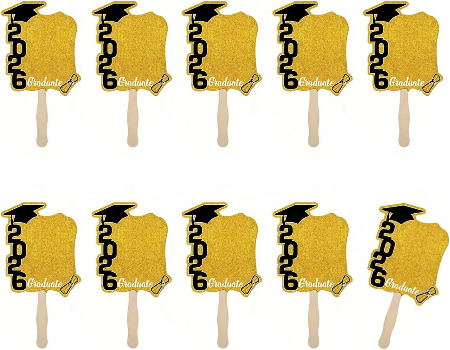 10pcs Practical Wooden Handled Double Sided Fan Party Supplies Suitable for Theater and Dance Accessories Graduation Fan Set