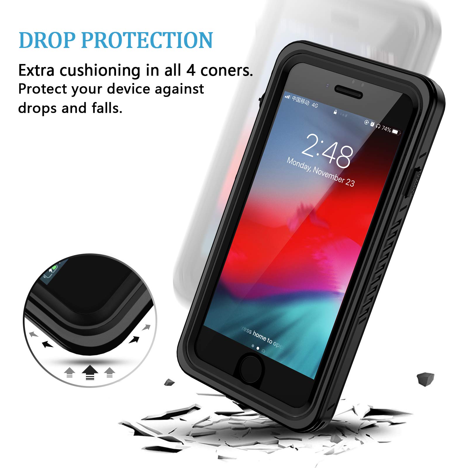 Focusor Cover iphone SE 2022,Custodia Impermeabile iphone 7/8[IP68 Certificato Waterproof] Cover Slim Antiurto Antineve Antipolvere AntiGraffio Subacquea Caso Protettiva per iphone SE 2020 (Nero)