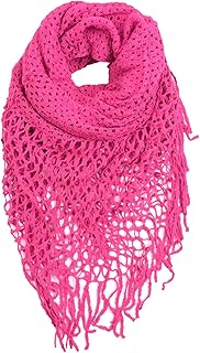 CEAJOO Women's Infinity Scarves Knit Winter Warm with Fringe Lightweight, Hollow Rose, One Size