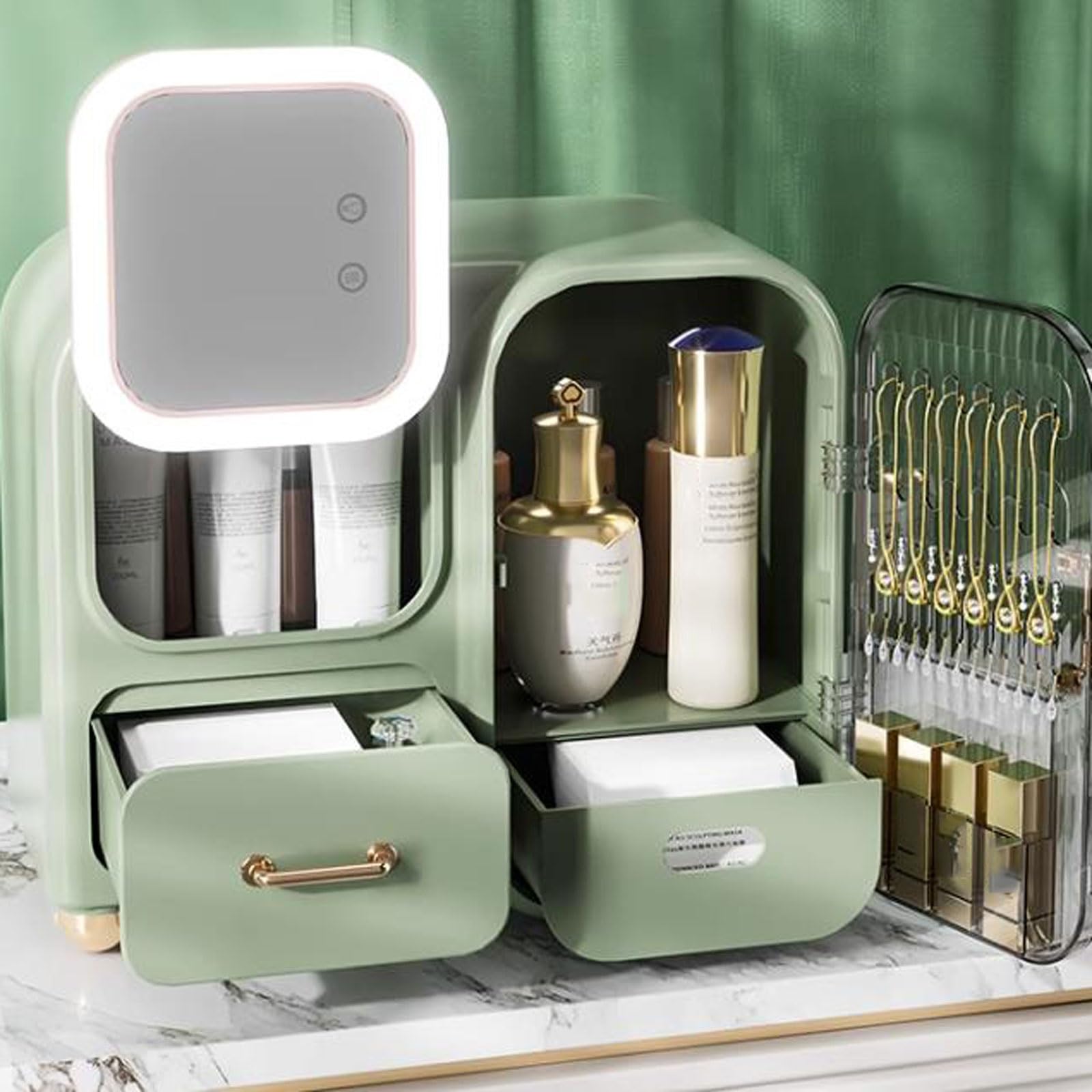 Espejo de Mesa, Joyas, cepillos, tocador, Dormitorio, Oficina(Green (Without Led))