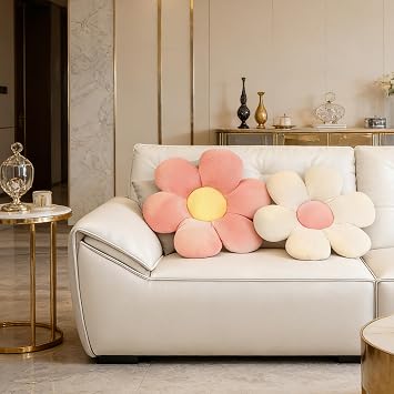 2 Pack Daisy Flower Pillow, 38x38cm Flower Floor Cushion for Kids, Decorative Daisy Seat Pad for Sofa Chair Car Floor, Girl's Bedroom Decor