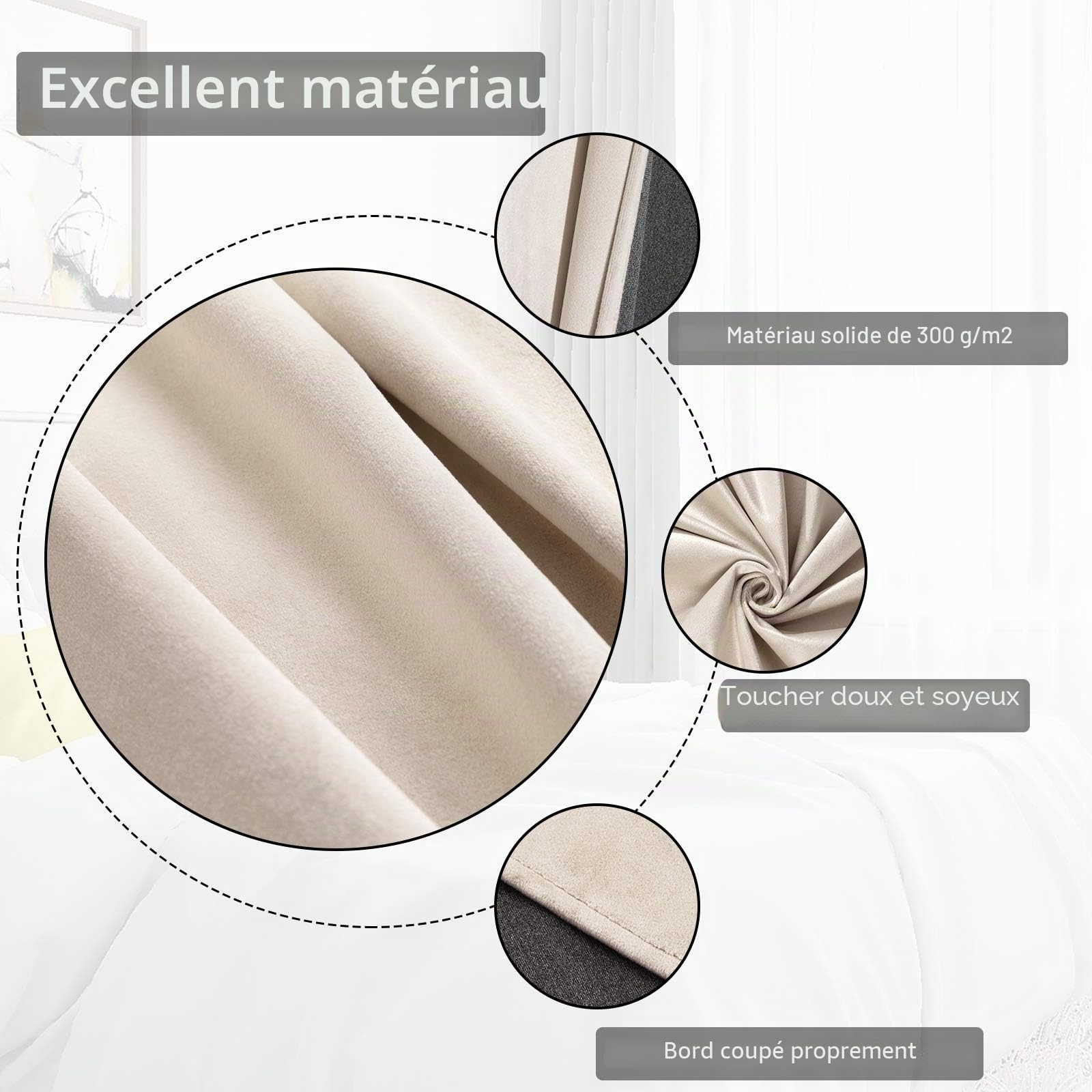 WOLTU Lot de 2 Rideau Occultant à œillets en Velours, 140x245cm, Beige | Isolation thermique, Protection lumière, Réduction du bruit, Salon et chambre, Dimensions variées, Pose facile