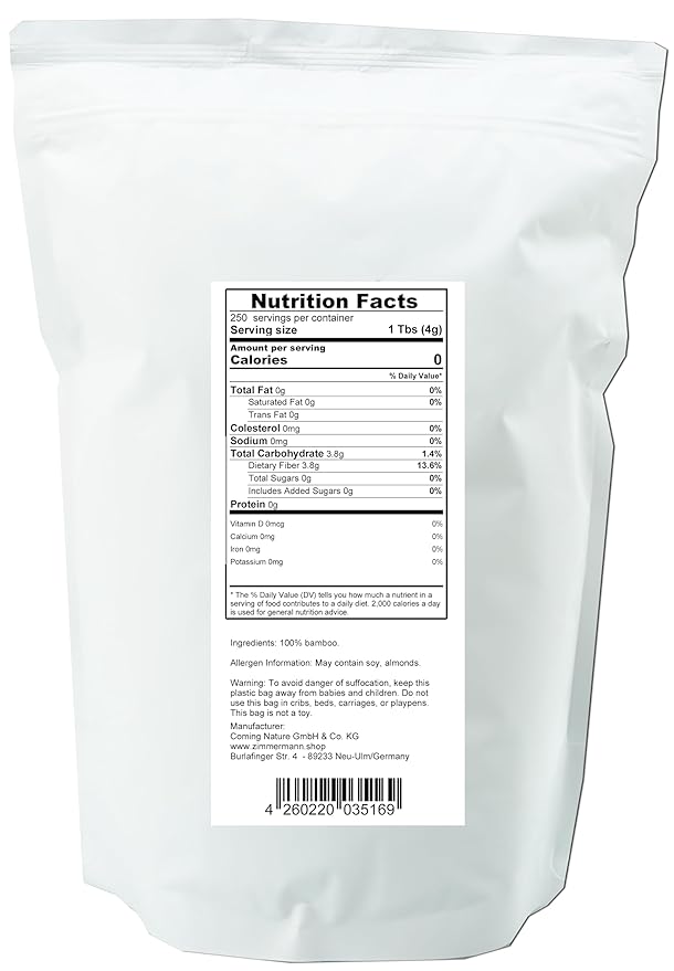 Harina de Fibra de Bambú Zimmermann 2.2 lb (1000g) Sin Gluten miniatura 2