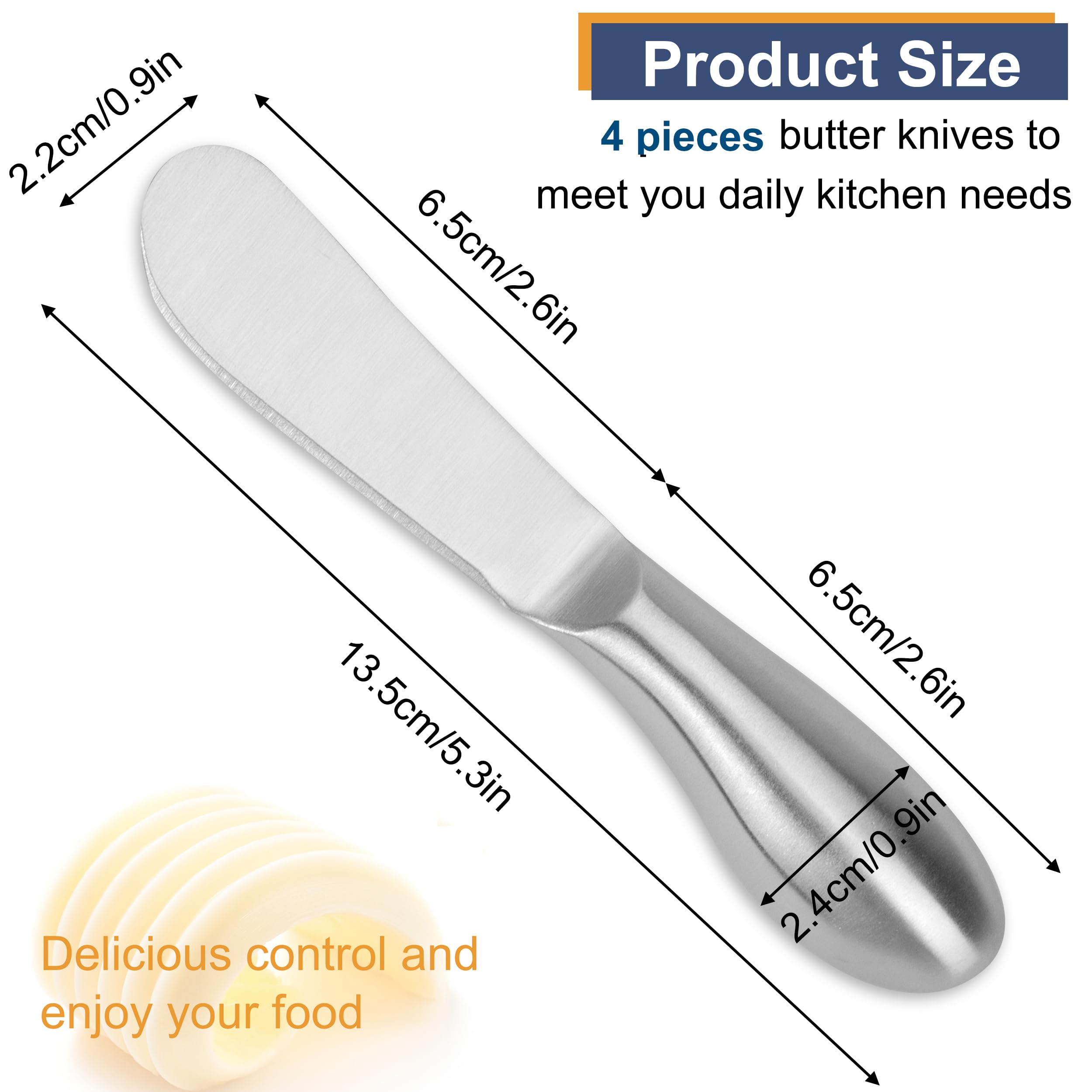 Cuchillos de Mantequilla de Acero Inoxidable, 4 Piezas Esparcidor de Queso Mini, Cuchillos de Untar para Cortar Pan Tostado Sandwich, Mermelada, Nata, Tarta, Frutas, Verduras