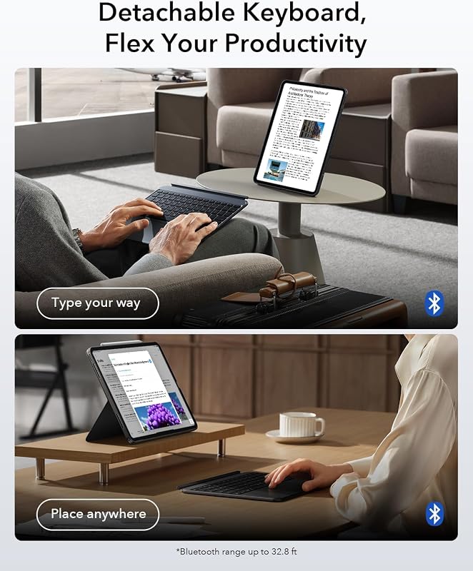 Husă cu tastatură ESR pentru iPad Pro 13 M4 2024 / M5 2025, magnetică, detașabilă, trackpad mare, iluminare fundal, gri închis, seria Shift