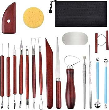 Blisstime 18PCS Clay Sculpting Tools, Basic Clay Pottery Carving Tool Kit with Wooden Handles and Tool Bag