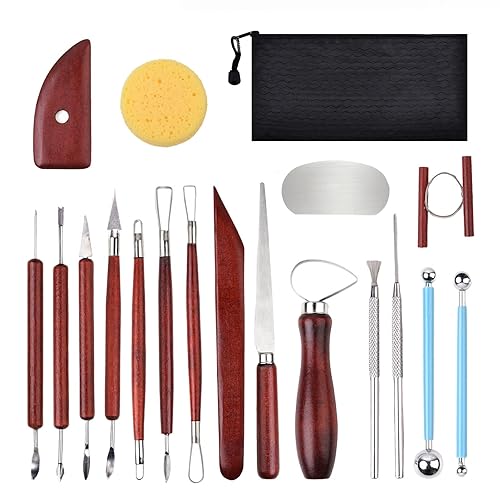 Blisstime 18PCS Clay Sculpting Tools, Basic Clay Pottery Carving Tool