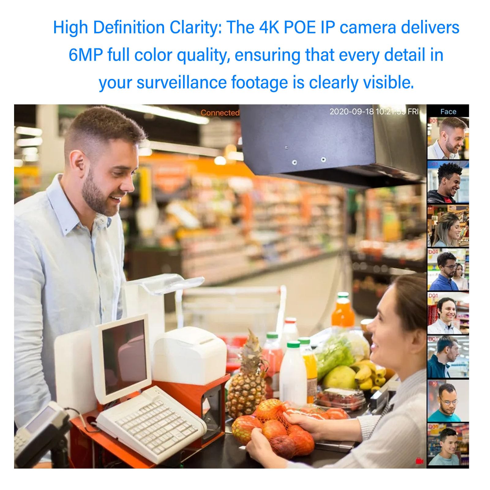 4K POE IP-Kamera, 6 MP High-Definition-Sicherheitsüberwachungskamera, IP66 wasserdichte 120° Weitwinkel-Nachtsicht-Überwachungskameras, für Heim- und Geschäftsüberwachung