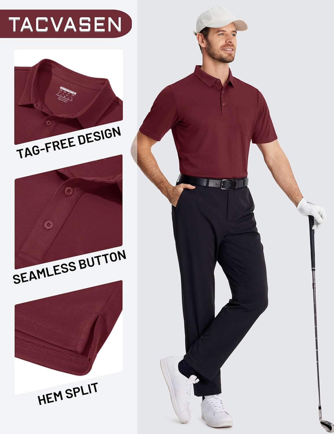 TACVASEN Mens Polo Shirts with Pocket Golf Polos Dry Fit Performance Short Sleeve Collared Shirt Casual Athletic Work