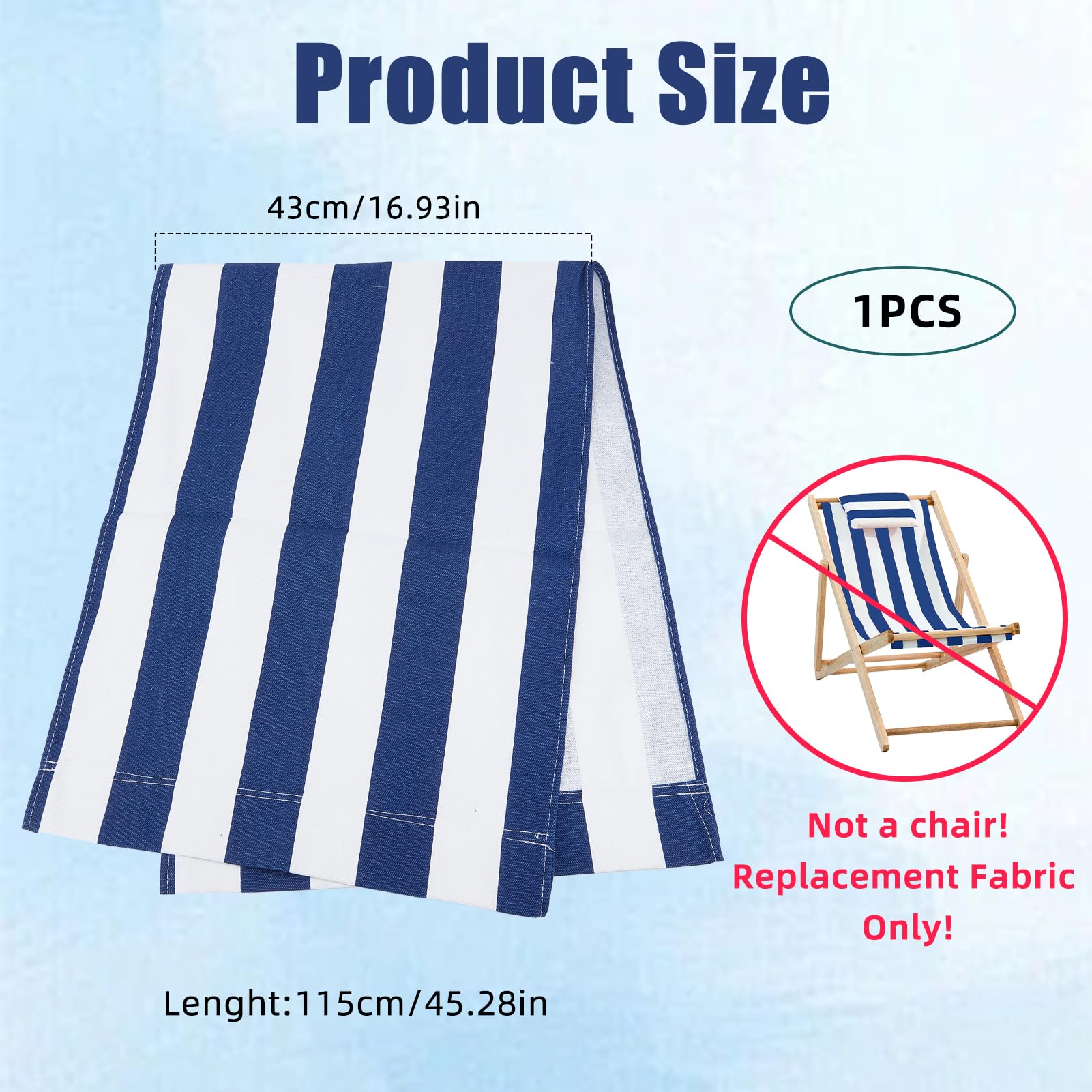 NICENEEDED Beach Sling Chair Replacement Canvas, Blue and White Stripes Casual Simple Sling Chair Fabric for Sunbathing Garden - Image 3