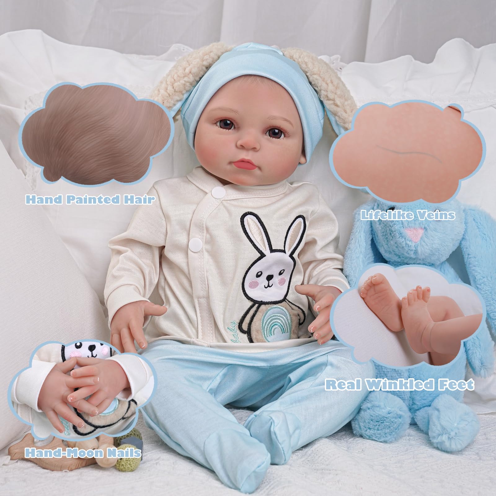 BABESIDE Lifelike Reborn Baby Doll Girl AMA - 20 Inch Realistic Newborn Baby Doll, Real Life Doll Baby with Feeding Kit Gift Box for Kids 3+