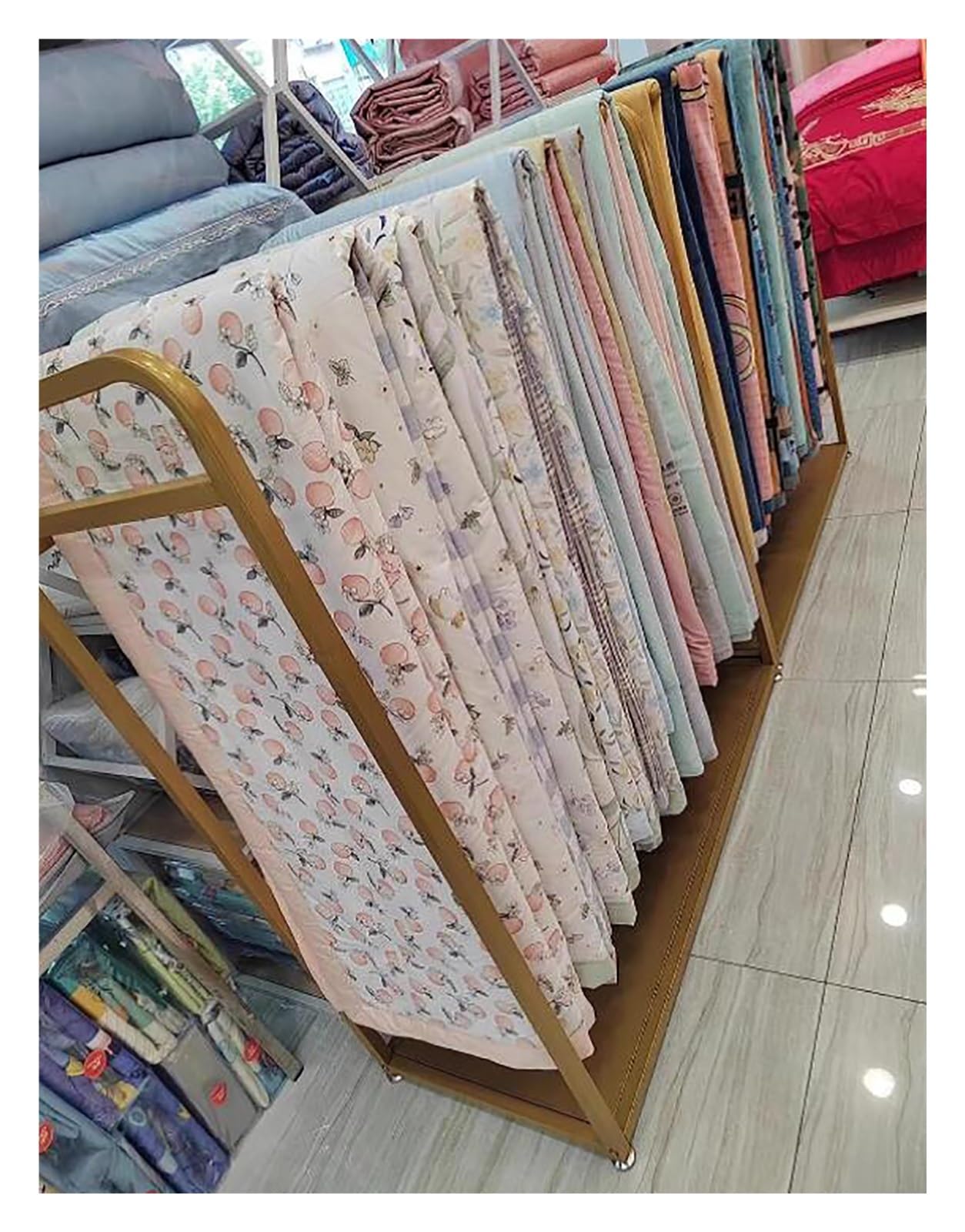 Shelf Quilt Racks for Multiple Quilts, Retail Store/Bedroom/Laundry Blanket Hanging Holder, Gold Iron Frame, with 8/10 Swivel Bar (Gold 8 Hanging Rods)