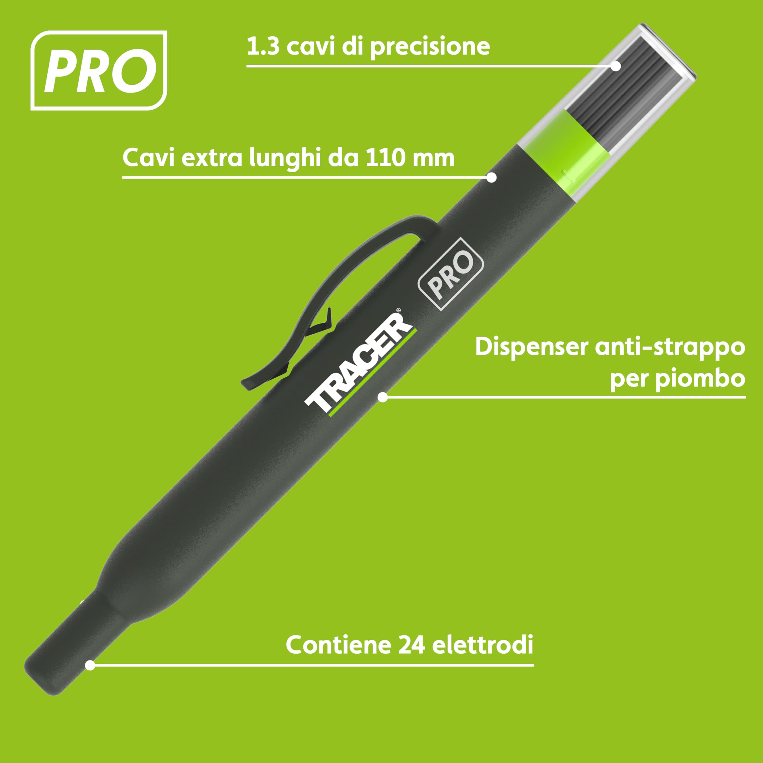 Tracer Pro Series Set di mine di ricambio per matita di precisione 24 x 1,3 mm grafite