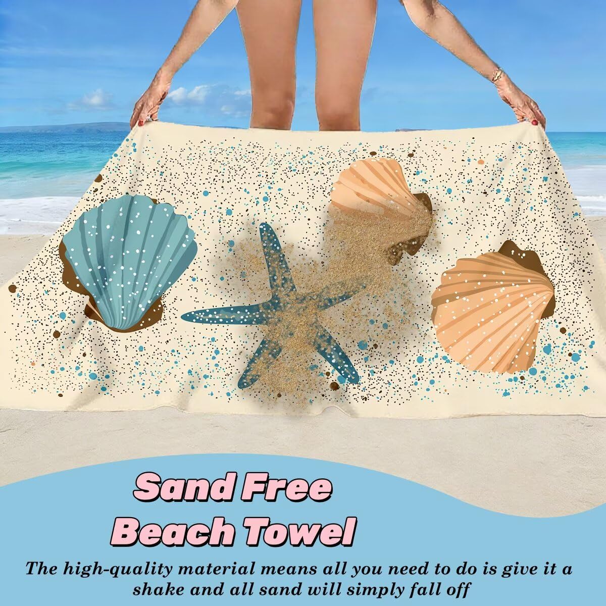 Serviette de Plage XXL 70x140 cm, Lot de 2 Serviette de Bain Microfibre, Anti Sable Serviettes Plage, Séchage Rapide Drap de Bain pour Homme Femme, Portable Serviettes pour Sport (Étoile de mer) -4739
