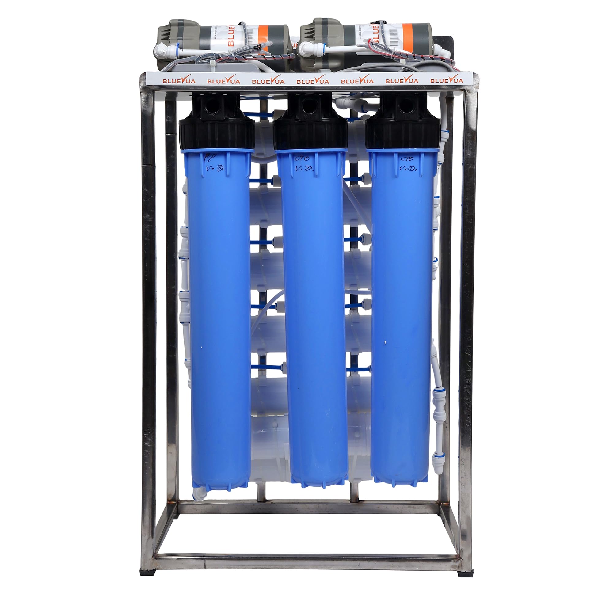 Bluevua 100 LPH Commercial RO Water Purifier with Double Pump Purification Stainless Steel, With TDS Adjuster, Blue