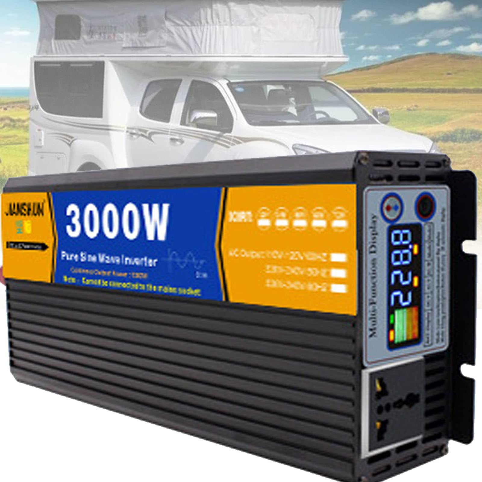 Inversor De Energía De Onda Sinusoidal Pura,3000W 4000W 5000W,Inversor DC 12V24V/48V to AC 110V220V,con puertos de carga USB, y dos ventiladores de refrigeración,12Vto220V-3000W
